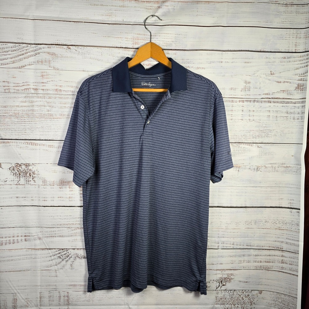 Walter‎ Hagen Striped Polo Shirt Size Medium Blue Performance Golf Casual